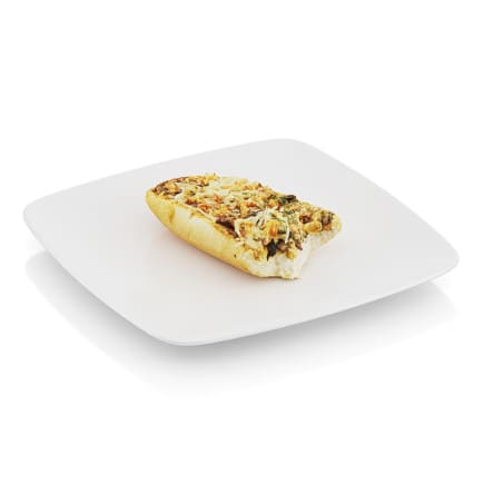 Bitten baguette baked with mushrooms