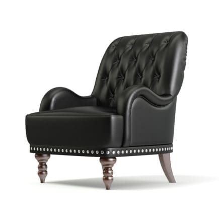 Black Leather Classic Armchair 3D Model